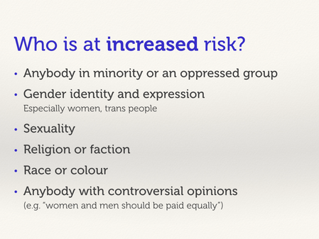 Slide with a bulleted list. “Who is at increased risk?”